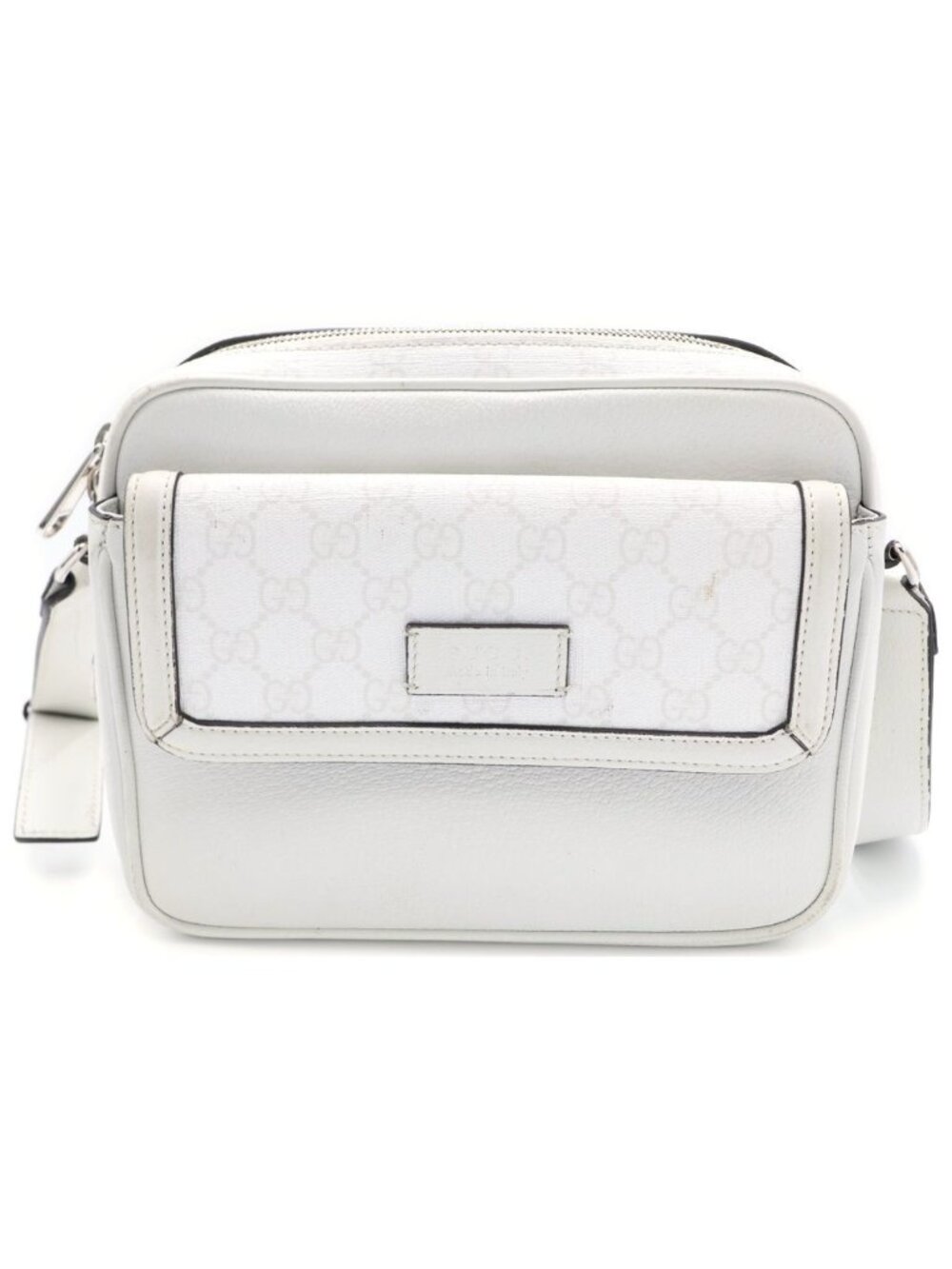 Gucci GG Supreme Cross Belt Bag White Leather Silver - Picture 1 of 6